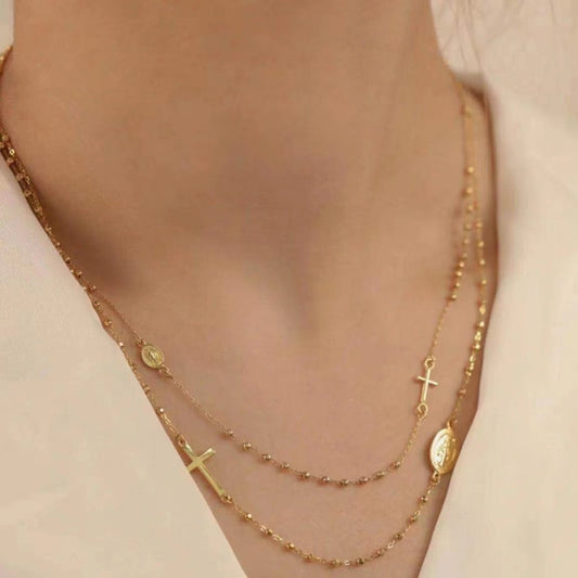 Vintage Cross 18K Gold Necklace Bracelet